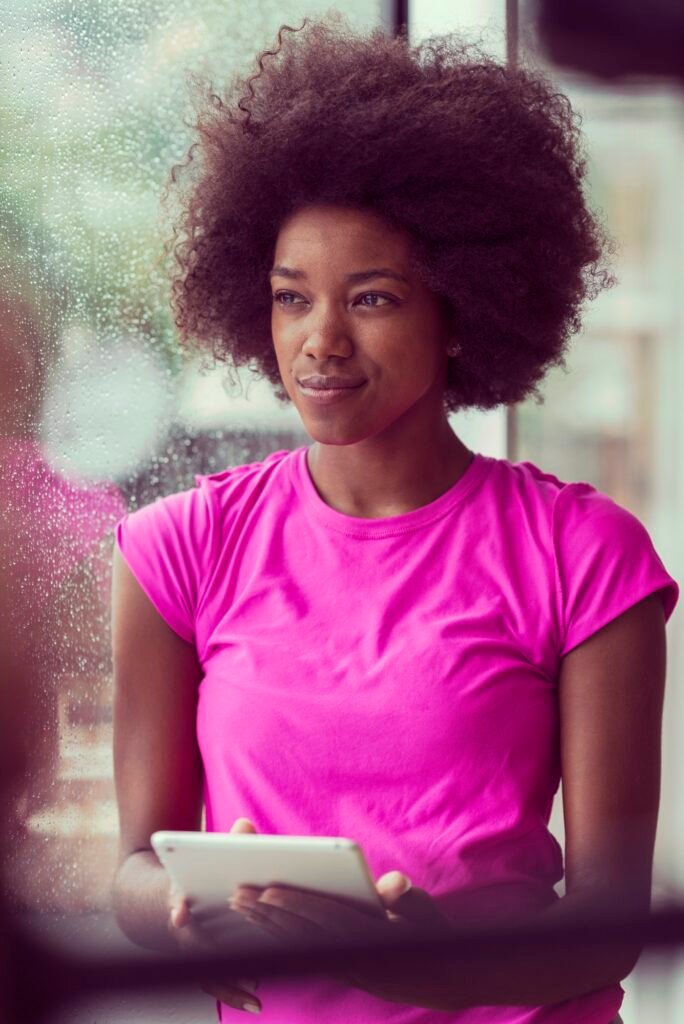 african american woman using tablet